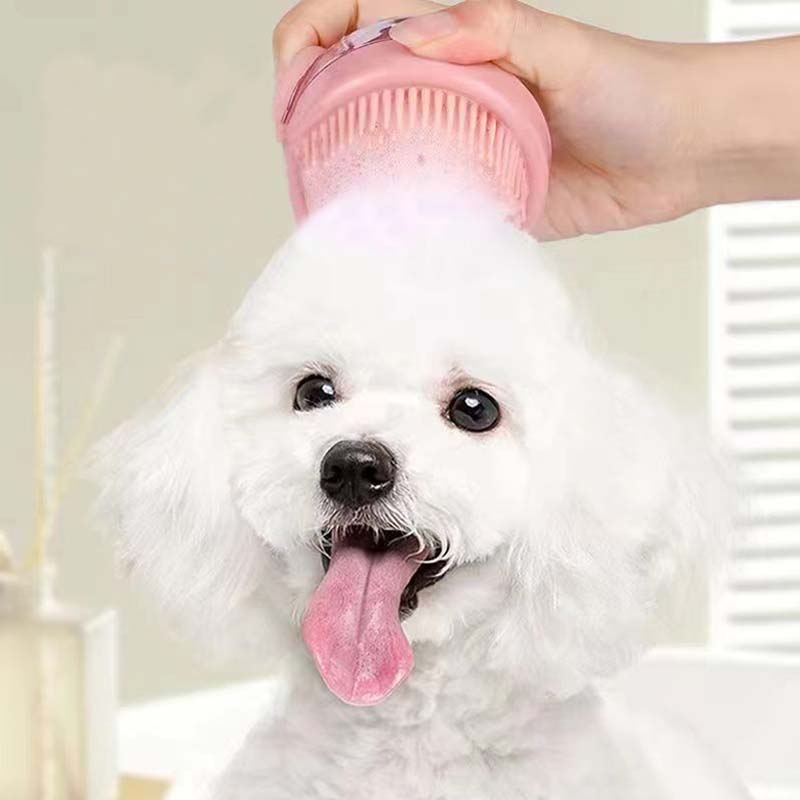 Pet Grooming Bath Massage Brush with Soap and Shampoo Dispenser