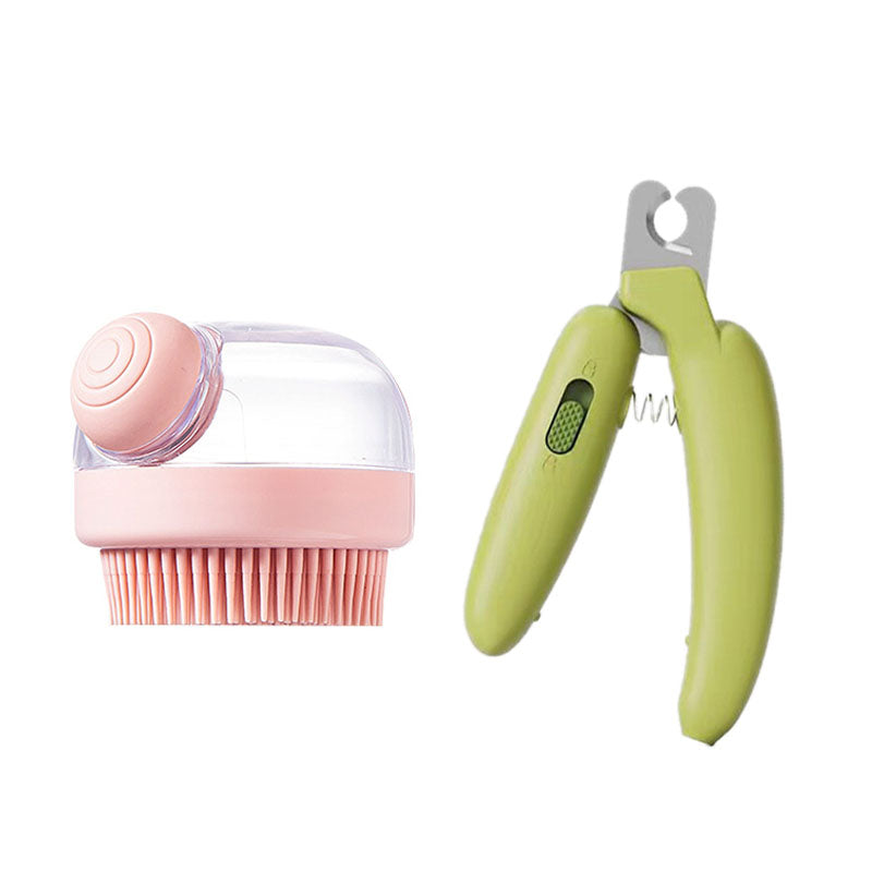 Pet Grooming Bath Massage Brush with Soap and Shampoo Dispenser