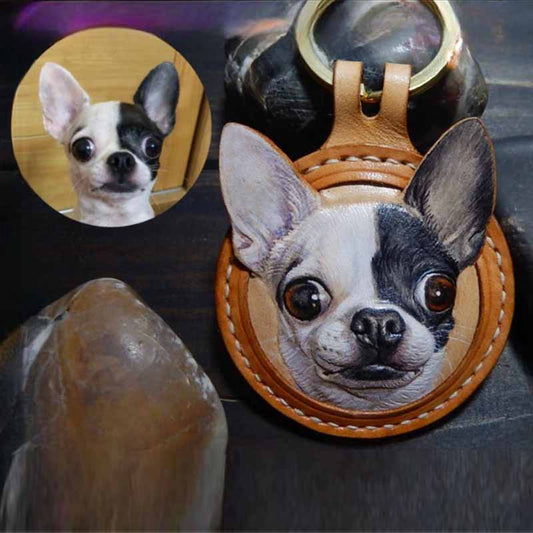 Exclusive Custom-100% Pure Handmade Leather Keychain Based On Your Pet's Portrait