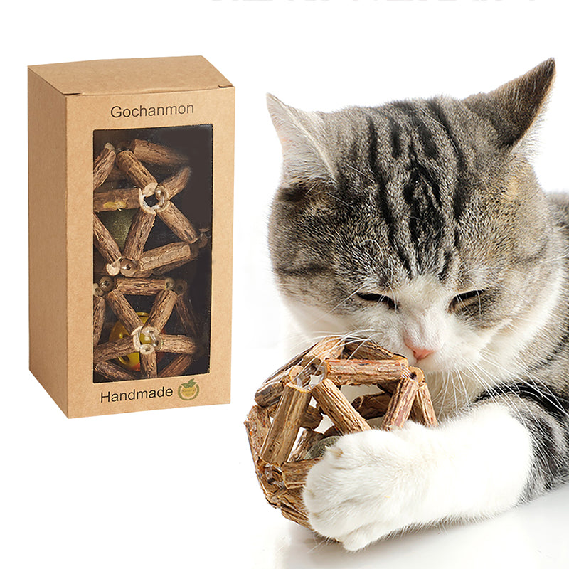 Catnip Toys-2Pcs Natural Silvervine Stick Catnip Ball&Bell Ball